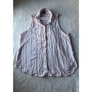 Splendid Button Up Shirt Women's Large L Pink Brown White Striped Sleeveless Top